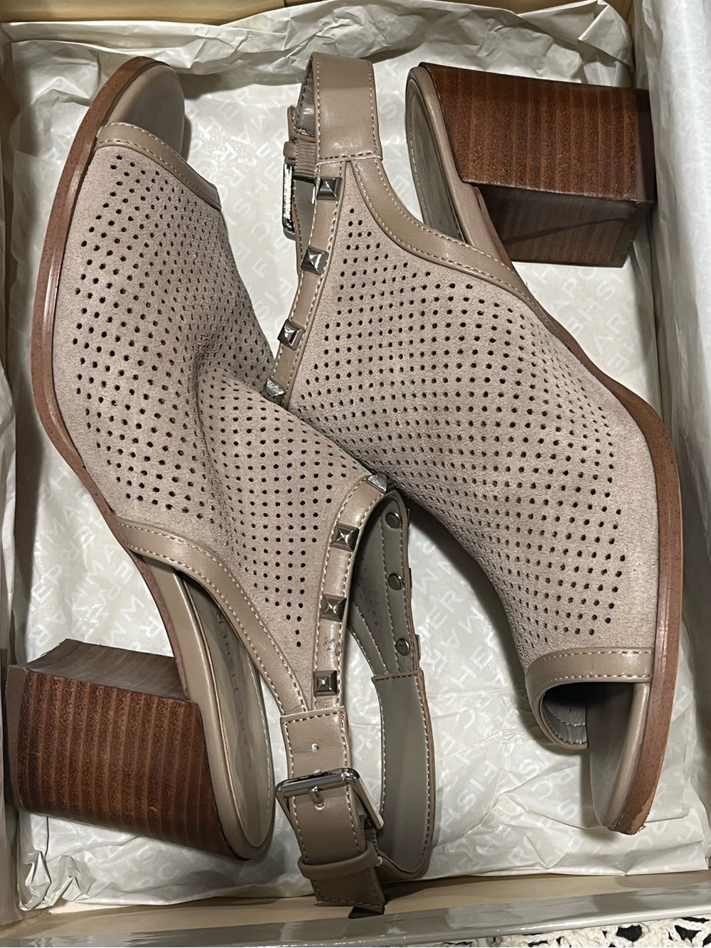 Marc Fisher Parso open toed suede heels